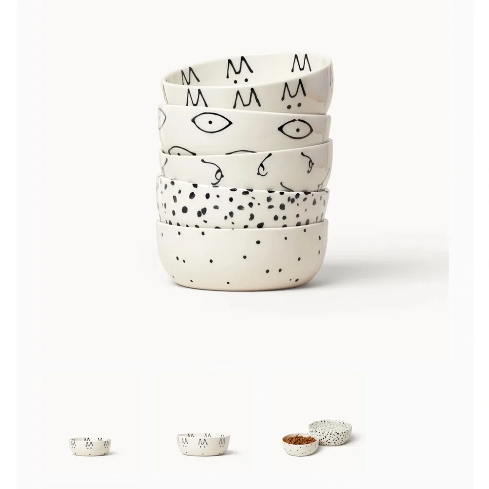 White Ceramic Dog Bowl with Black Dots